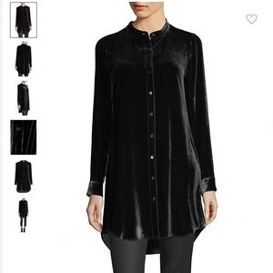 Eileen Fisher Long Velvet Tunic Top, Charcoal, Med